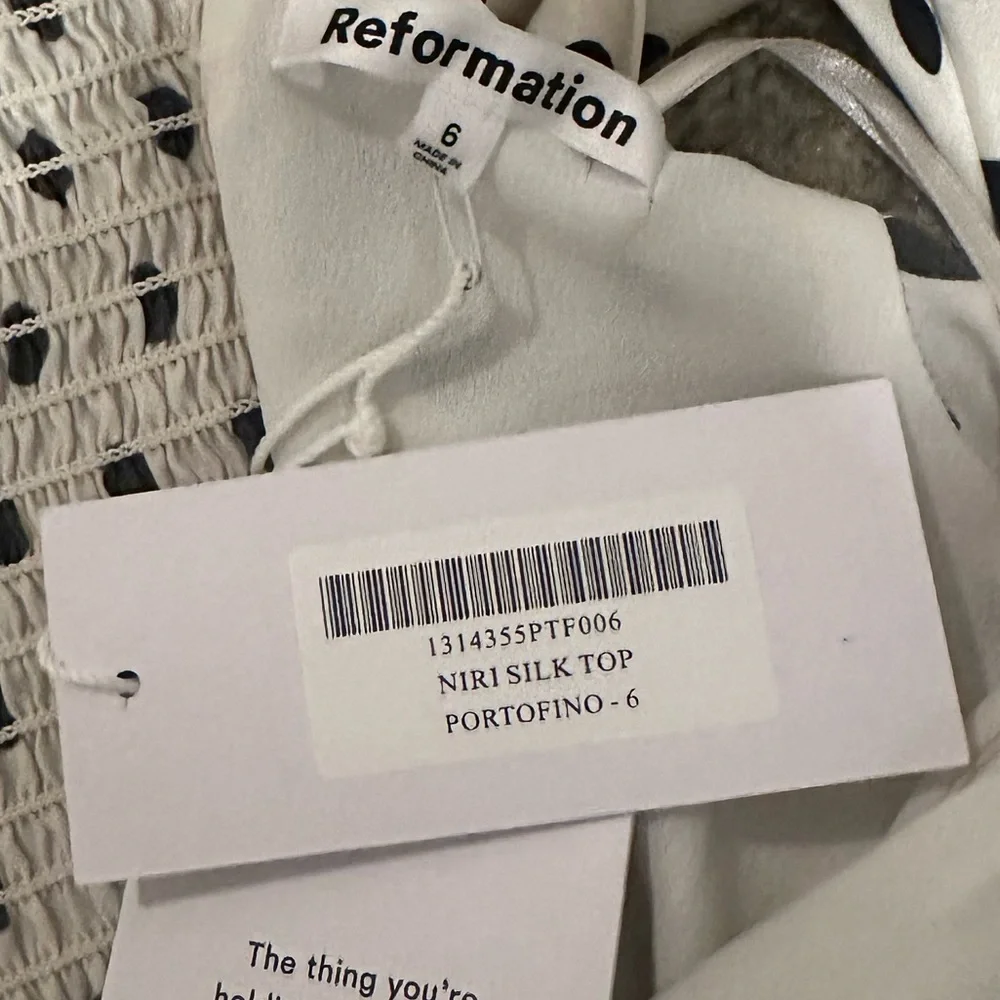 Reformation Black and White Polka Dot Off-Shoulder Blouse - Picture 4 of 4